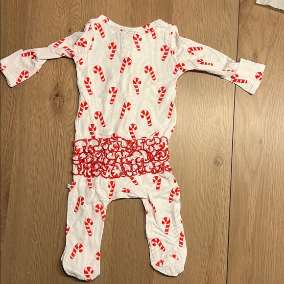 Caden Lane Candy Cane Ruffle Footie Pajamas - Picture 4 of 5